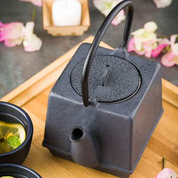 Tetsubin 27 oz Square Black Cast Iron Teapot - 5 1/2" x 4 1/4" x 7 1/4" - 1 count box