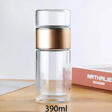 420ML Glass Tea Cup with Double-Layer Infuser – Easy-to-Clean Water Cup for Office, Outdoor & Travel